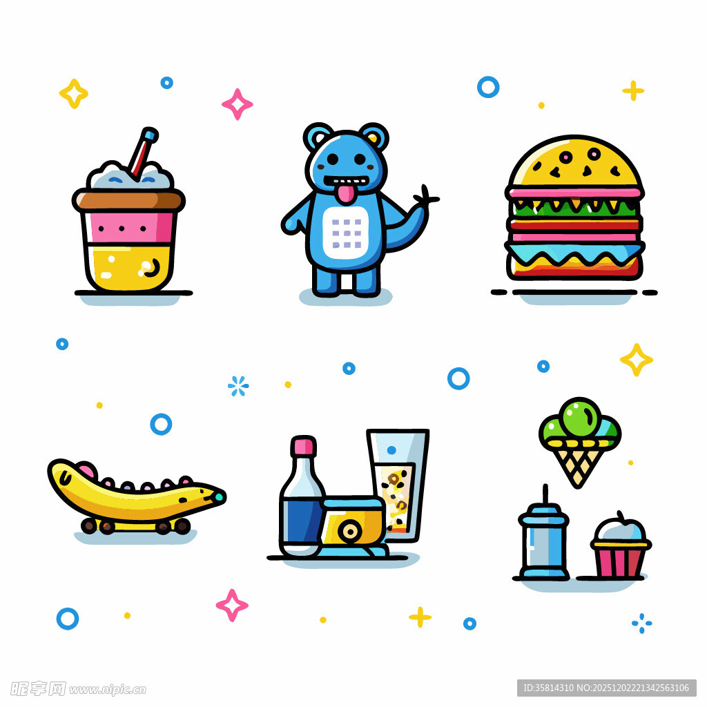 可爱卡通美食与动物形象