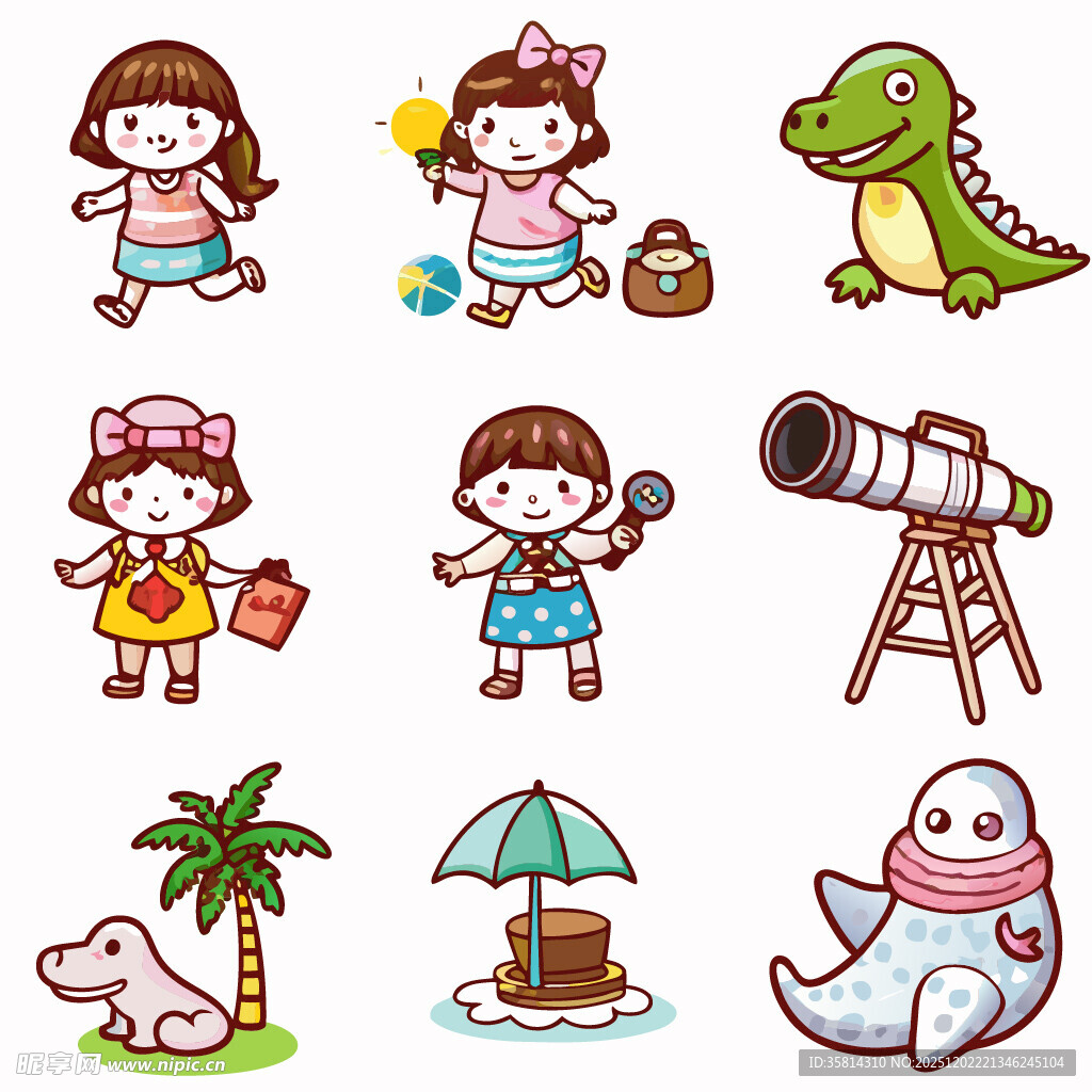 儿童夏日海滩趣味插画