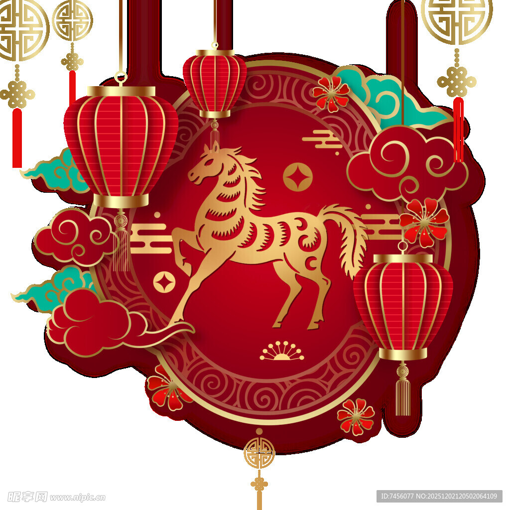 中式马年挂饰喜庆传统风