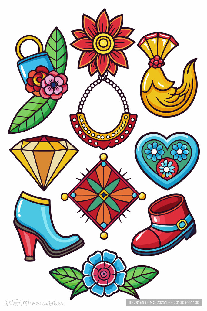 多彩时尚珠宝与配饰图案