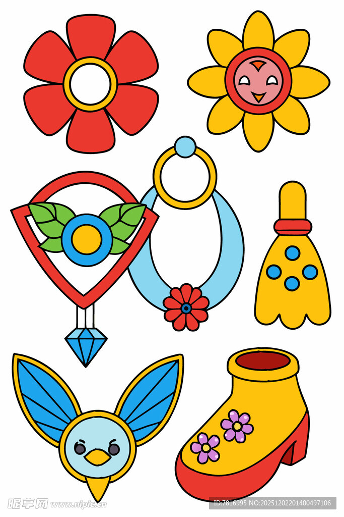 多彩卡通饰品与小鞋子