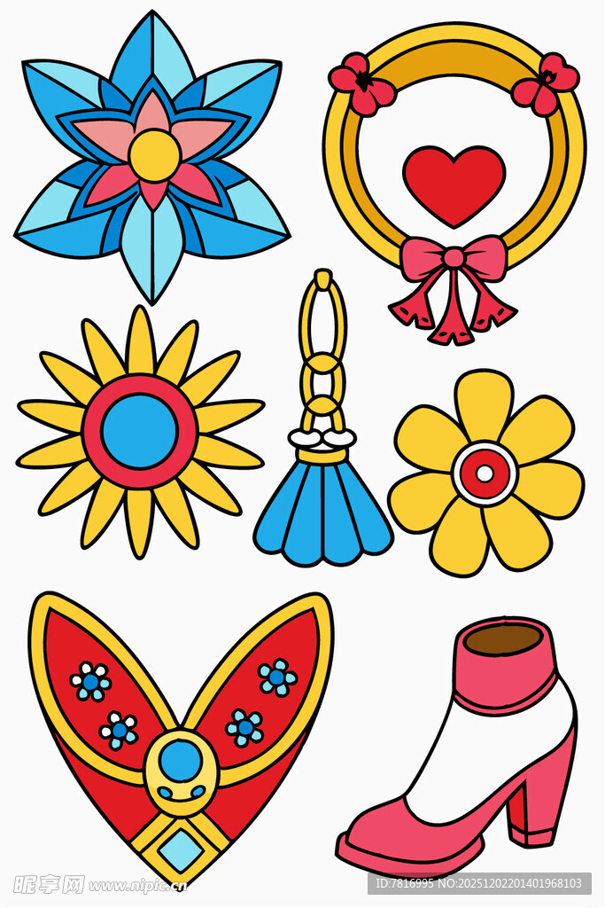 多彩时尚饰品与鞋类图案