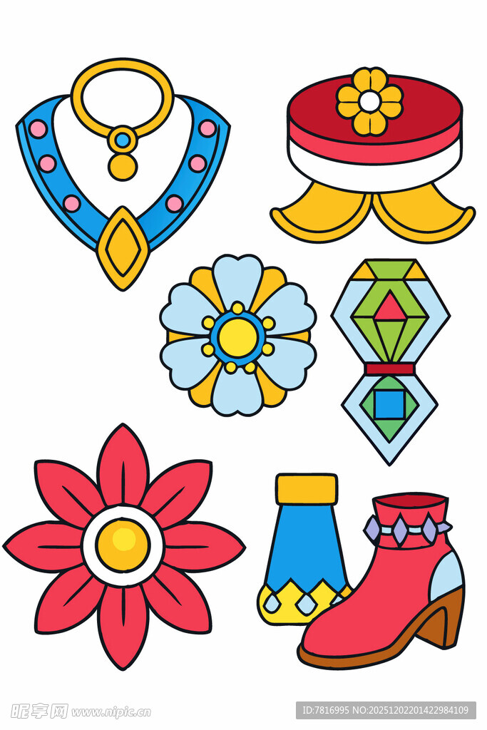 多彩时尚饰品与鞋类图案