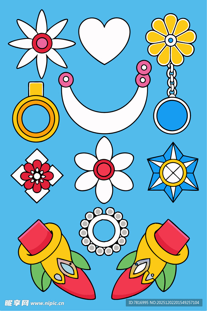 多彩卡通饰品与鞋子图案