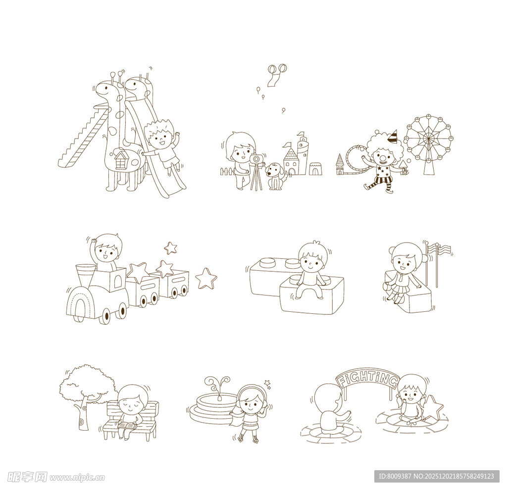 卡通幼儿及游乐设施简笔画