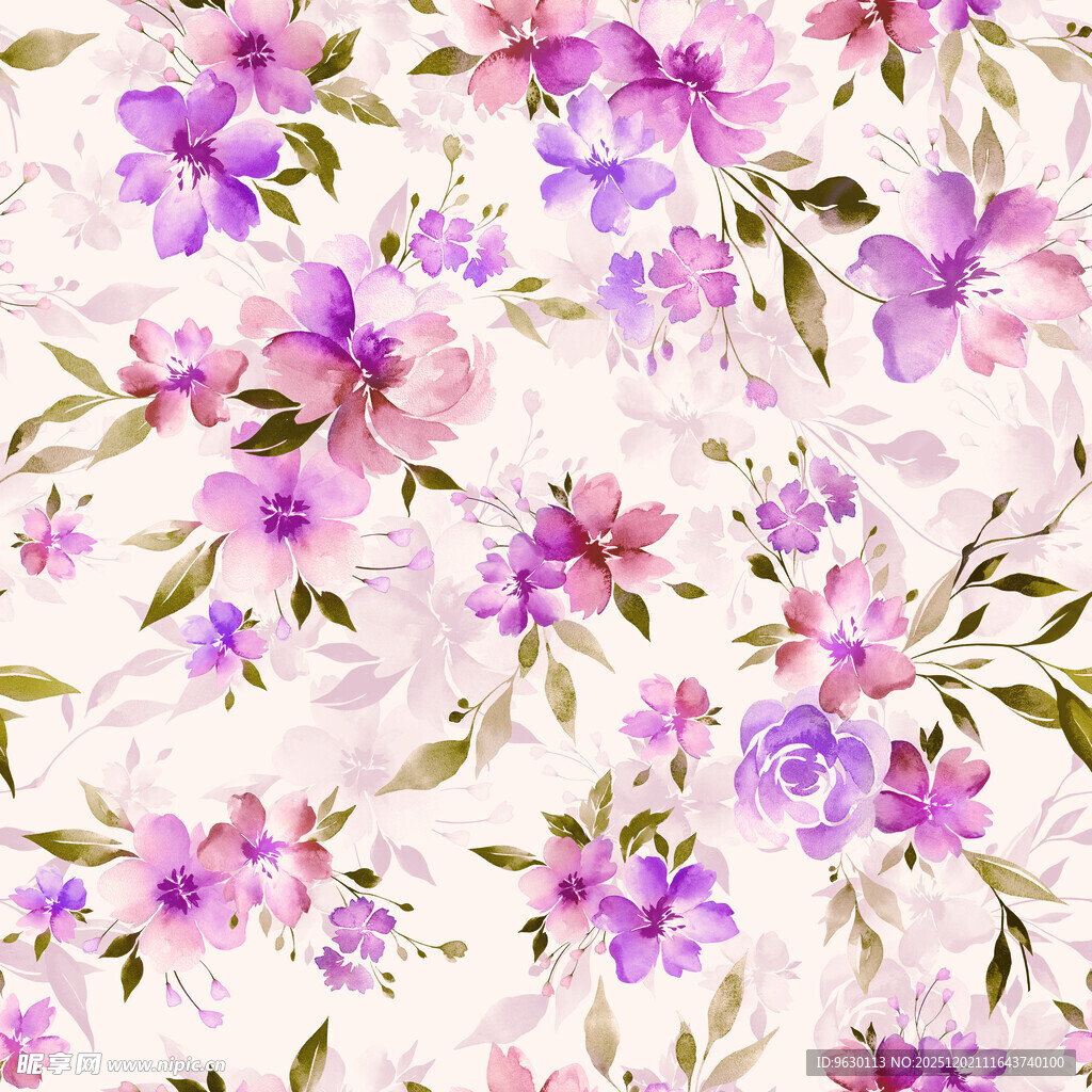 淡紫色花卉水彩背景图案