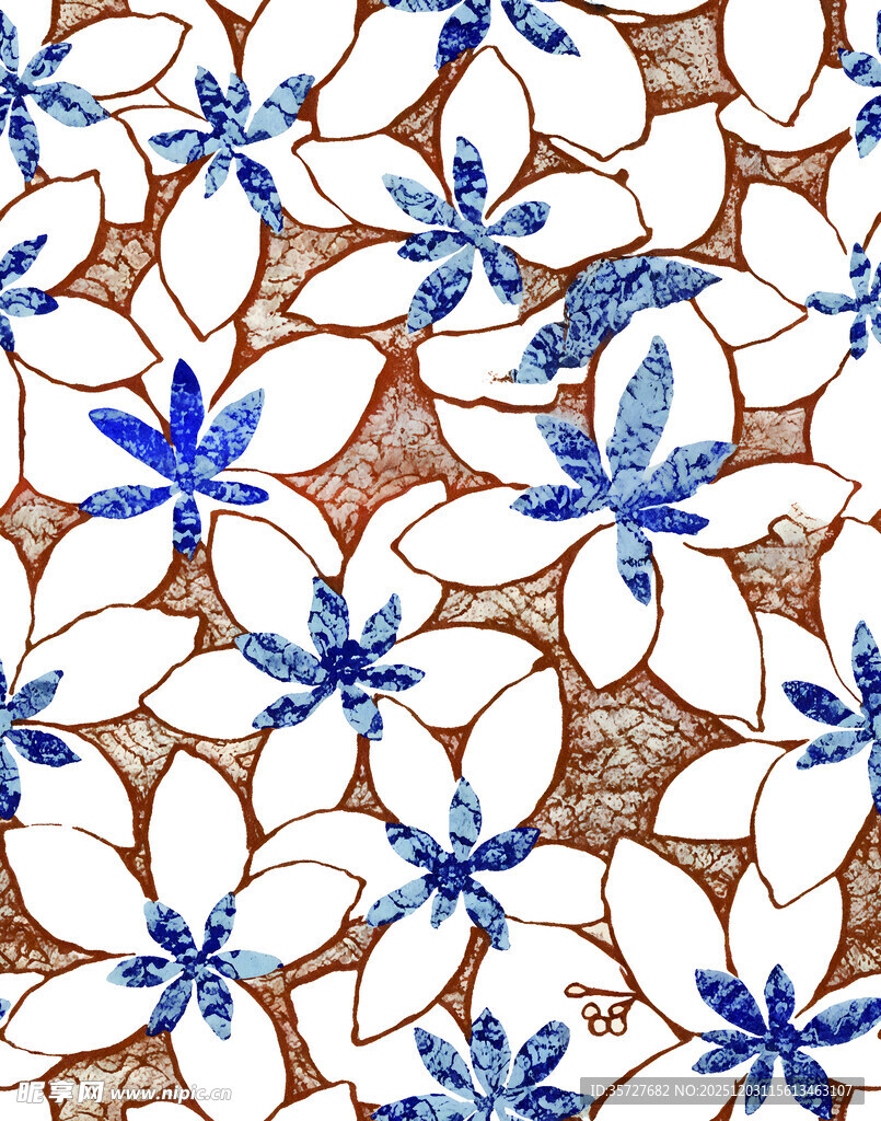 蓝白花卉图案纹理背景
