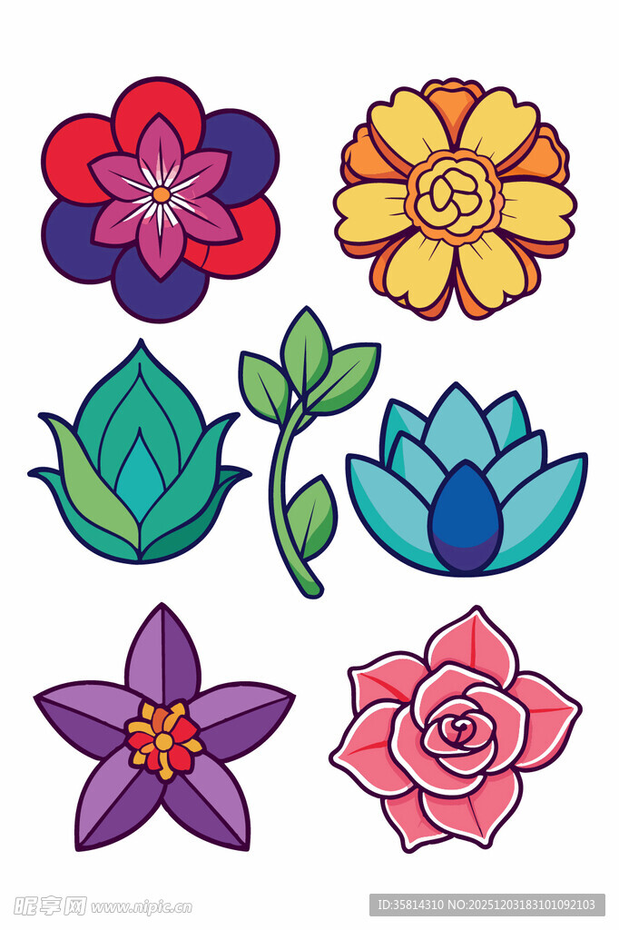 多彩手绘花卉图案集合