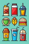 多彩饮品与快餐图标集