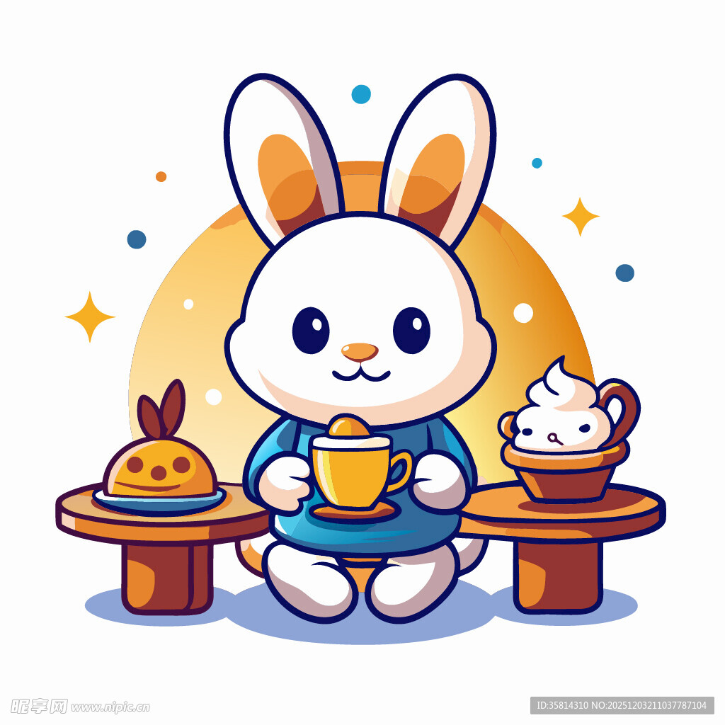 可爱小兔惬意享美食时光