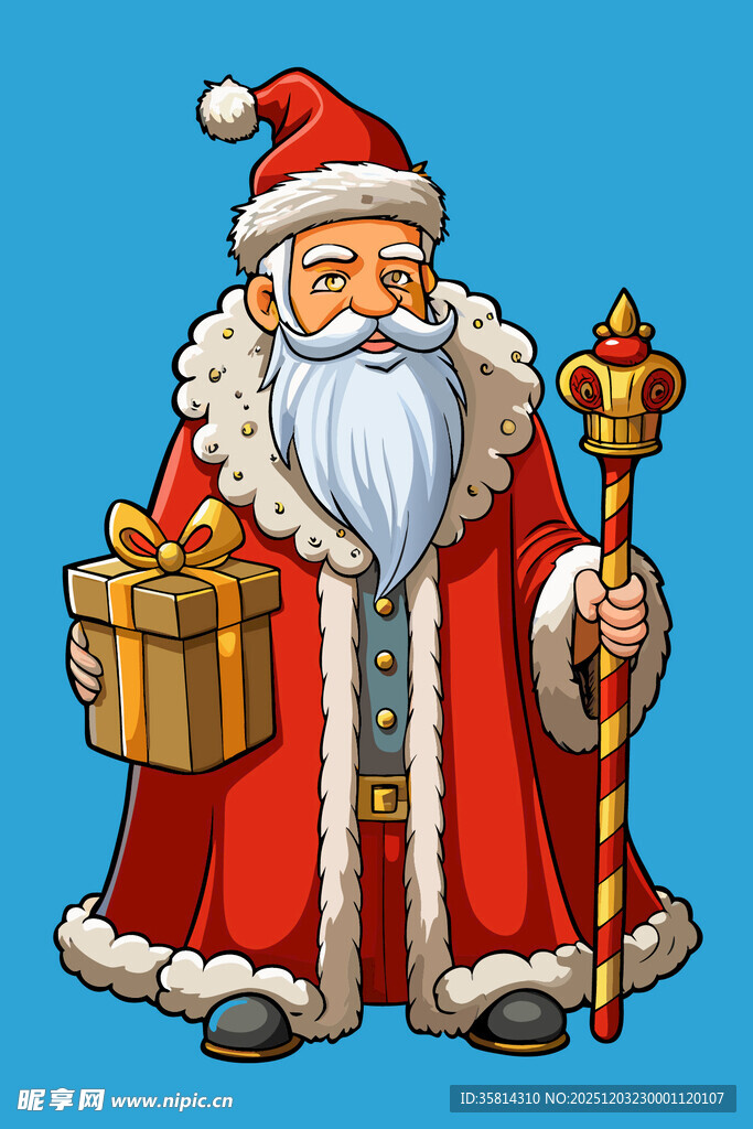 圣诞老人持杖抱礼物