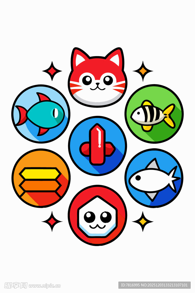 可爱猫咪与趣味图标集合