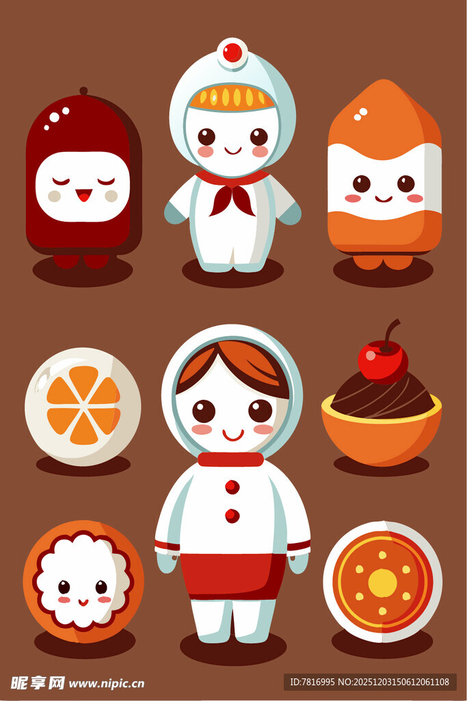 可爱中式卡通角色与美食