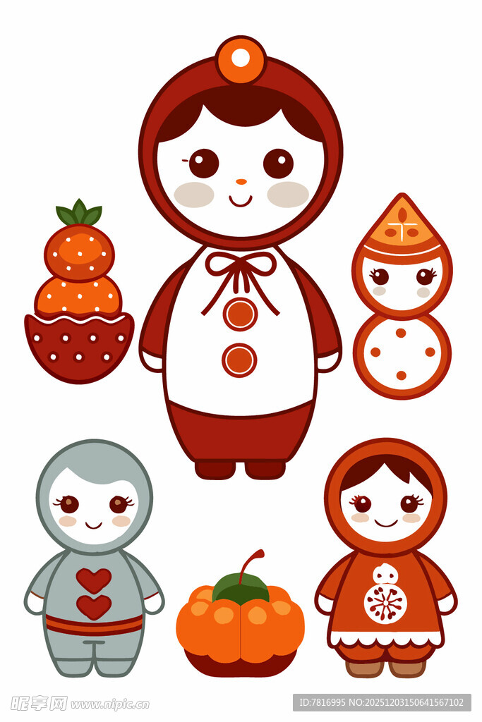 可爱传统服饰卡通人物组合