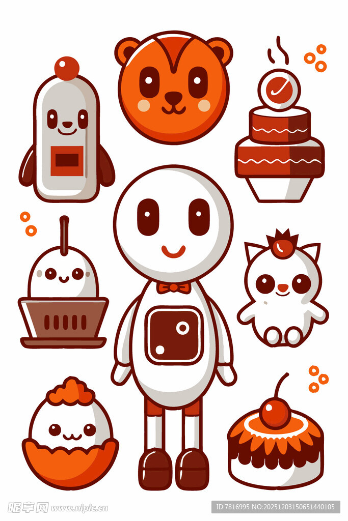 可爱机器人与甜点插画