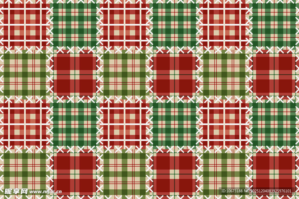 复古红绿拼接几何图案