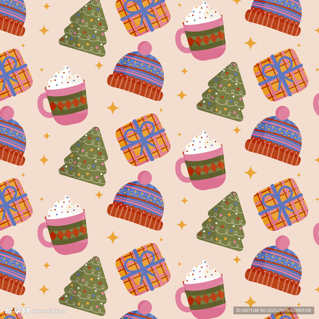 冬日温暖元素无缝图案