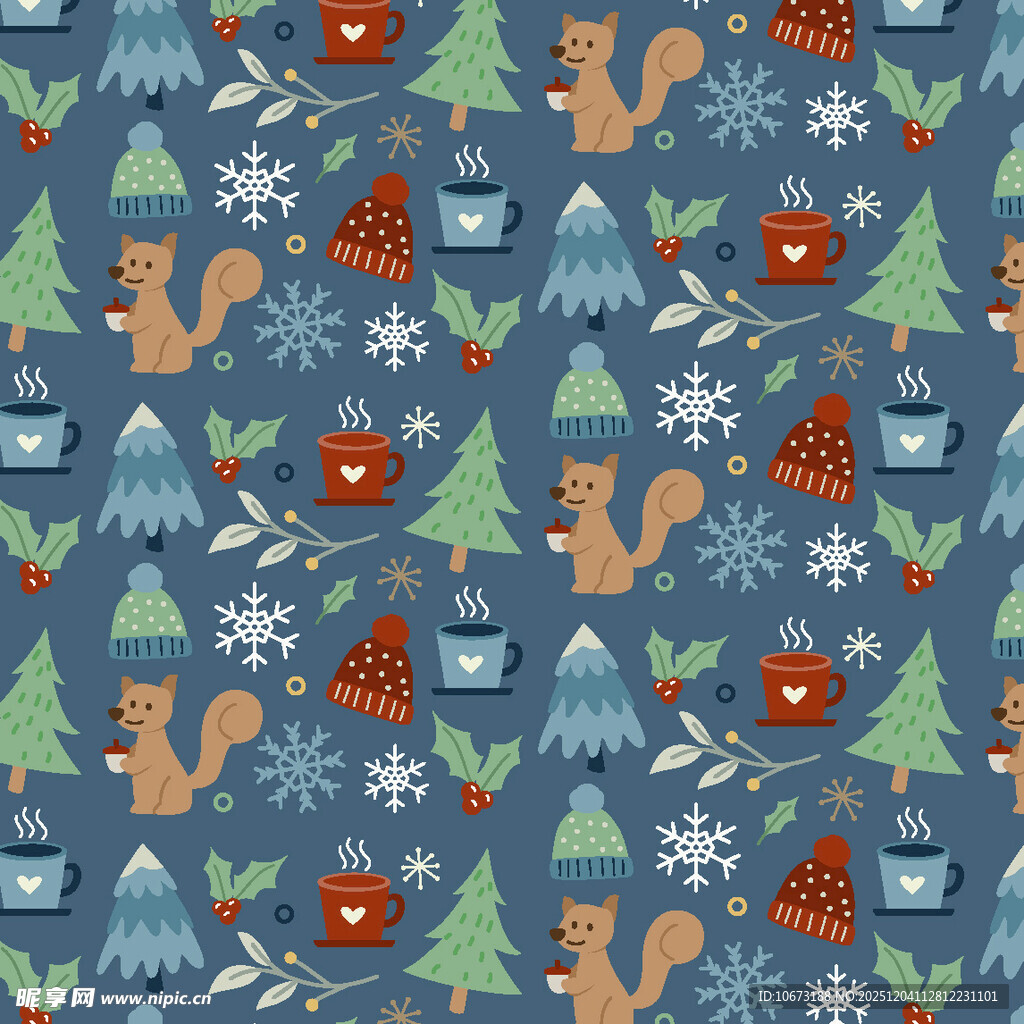 冬日森林动物雪花图案