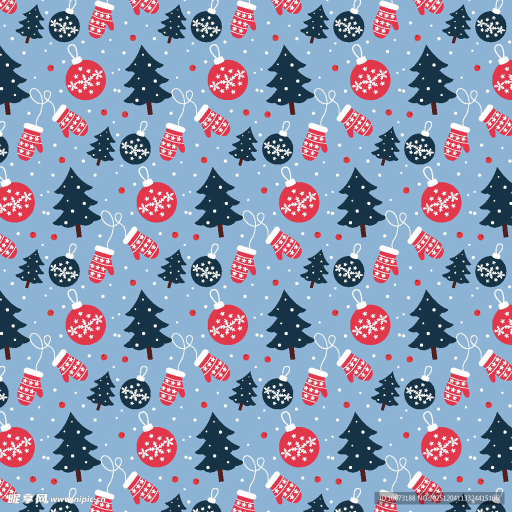 圣诞元素无缝图案设计