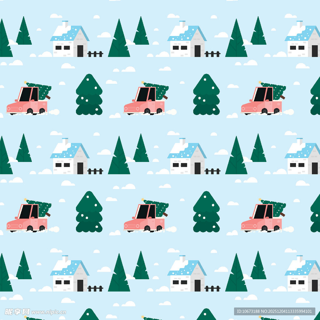 圣诞主题汽车与雪景图案