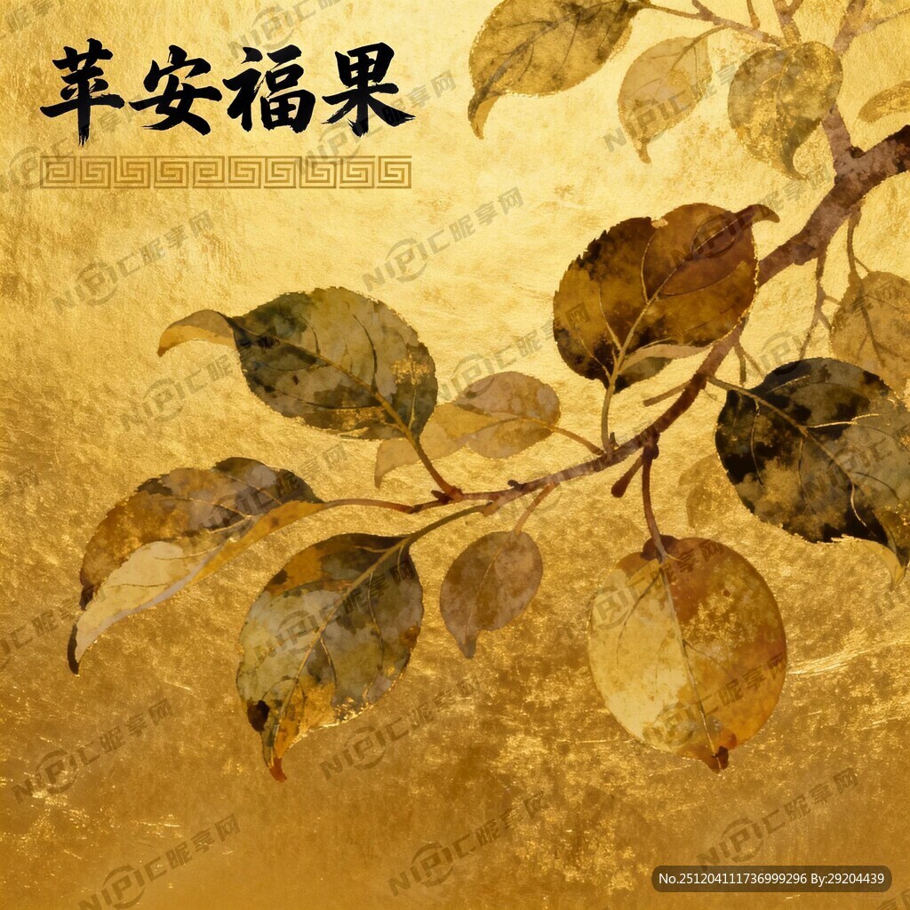 金色背景 上面有树叶