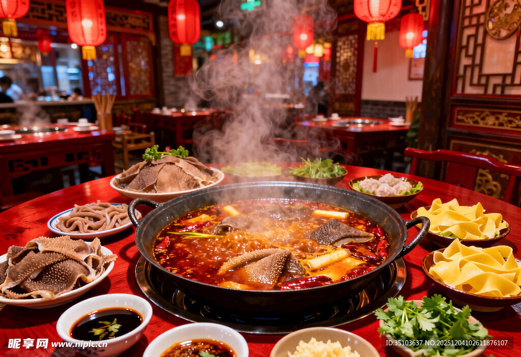 热闹中式火锅美食场景