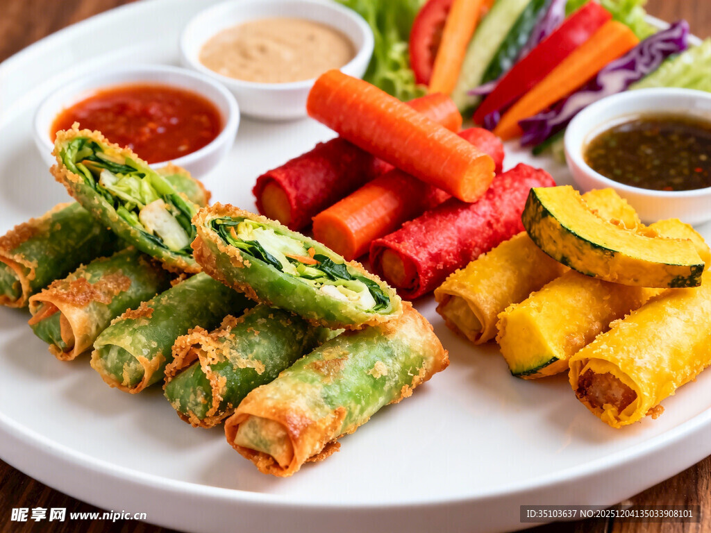 多彩蔬菜春卷拼盘
