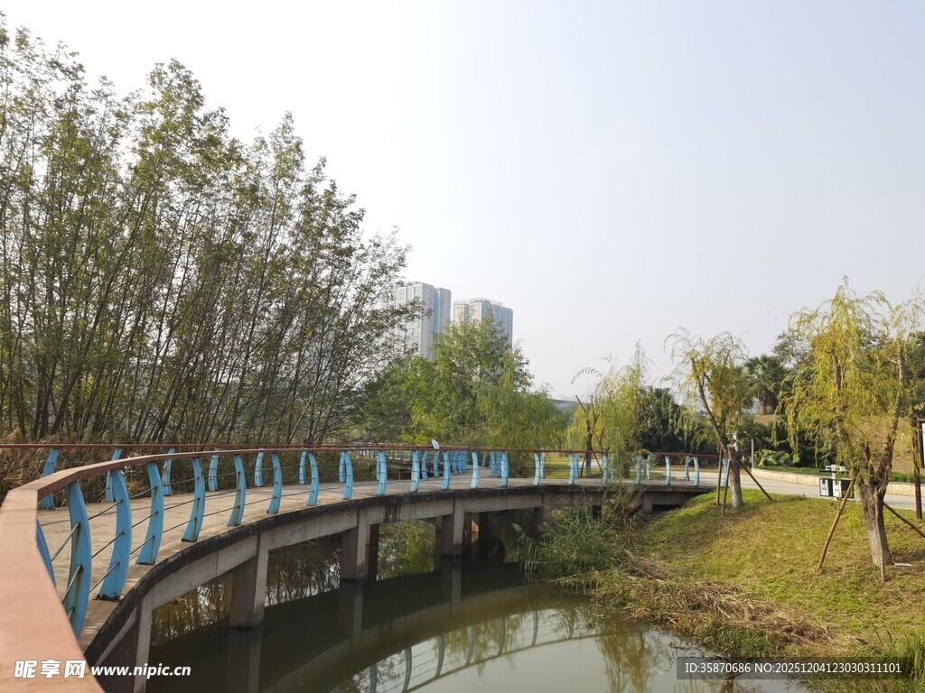 河畔弧形桥风景