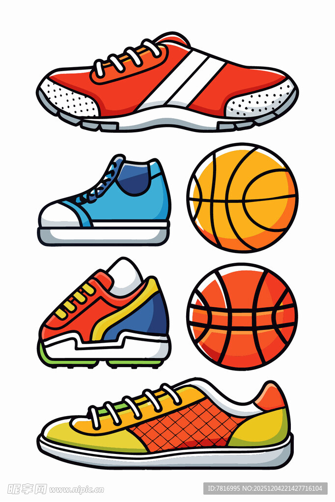 多彩运动鞋与篮球组合