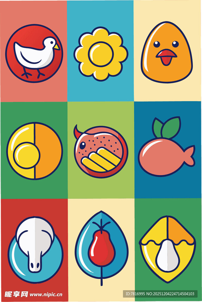 多彩卡通食物与动物图标