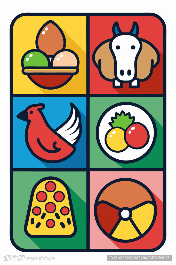 多彩食物与动物图标集合
