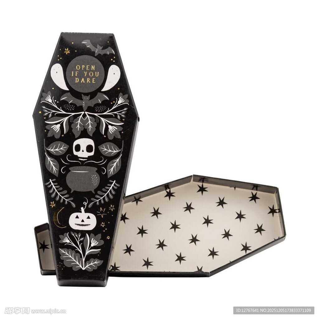 黑白骷髅图案木质棺材