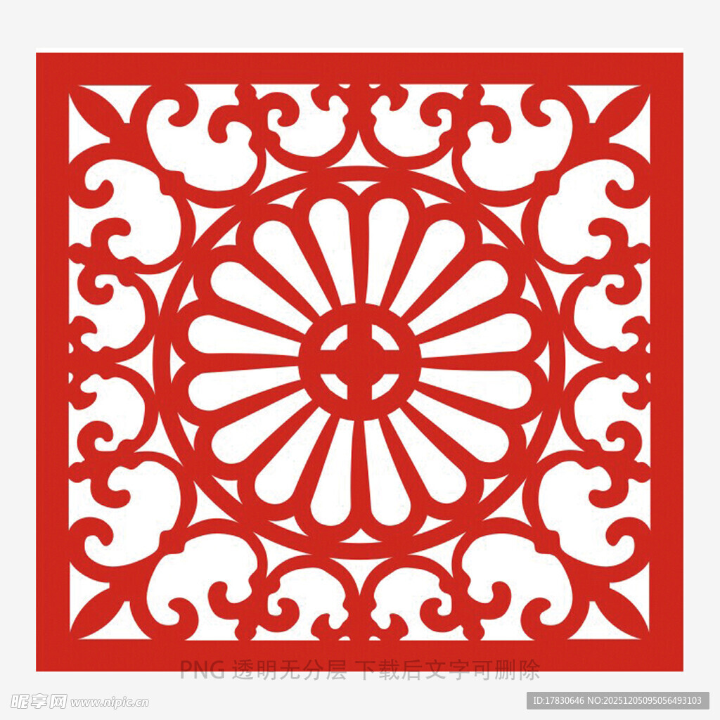 中式红色镂空雕花图案