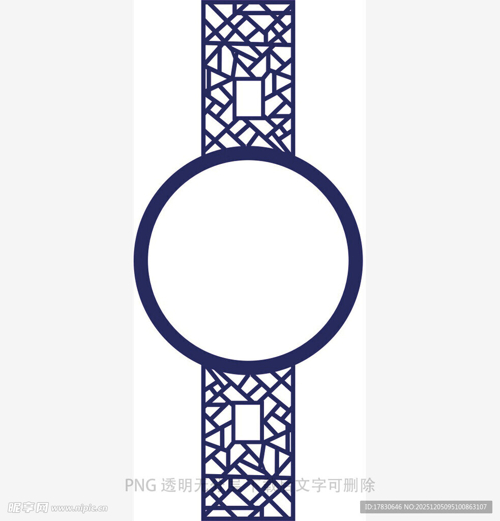 中式蓝白几何圆形窗棂图案