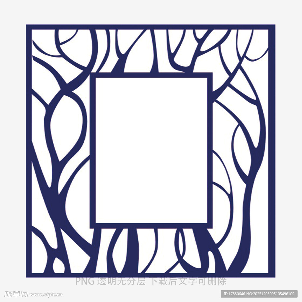 蓝白树枝边框图案设计