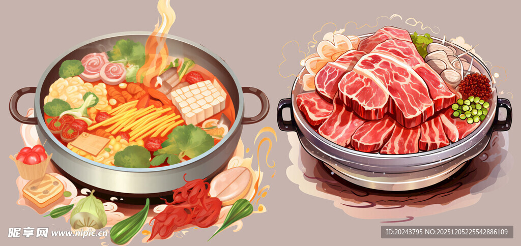 美味火锅与鲜嫩肉片