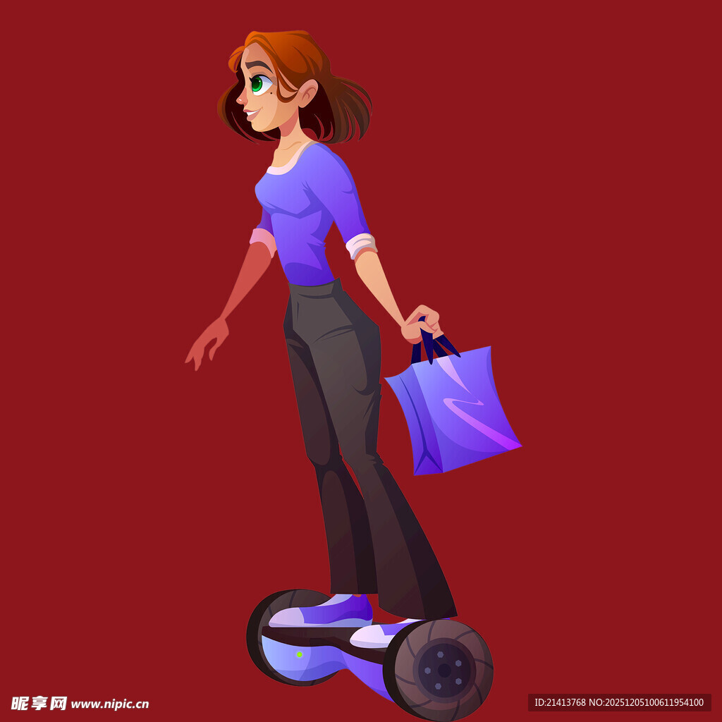 女子骑平衡车购物