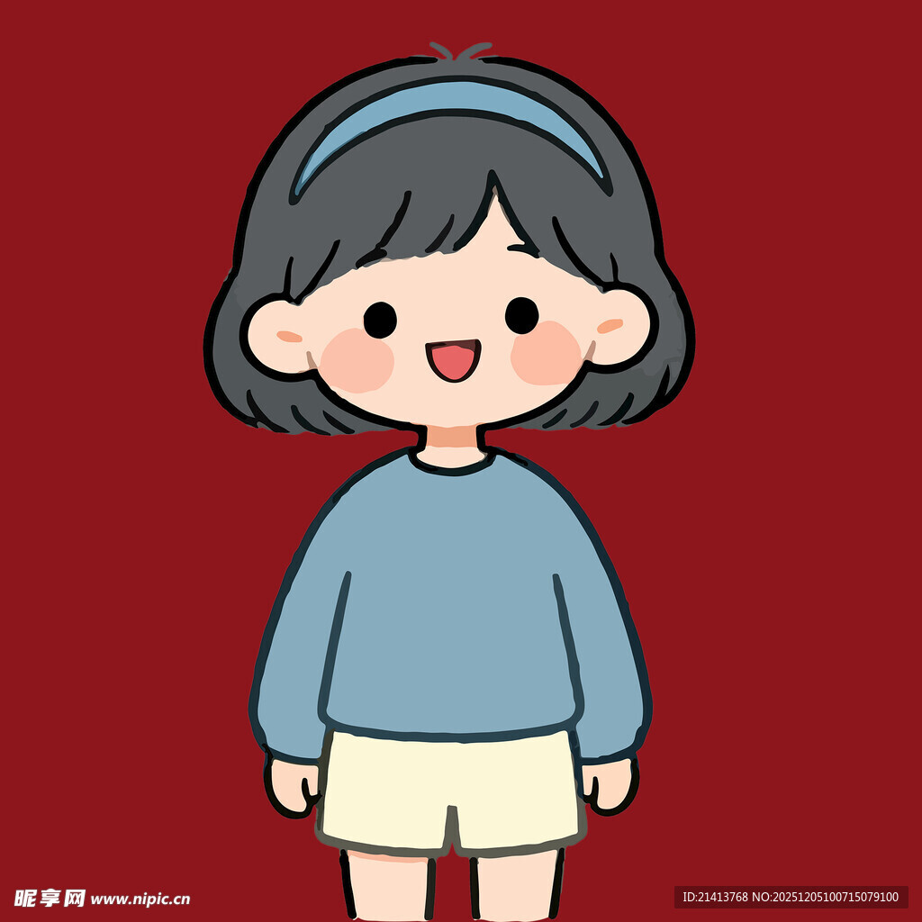 穿蓝上衣的可爱卡通女孩