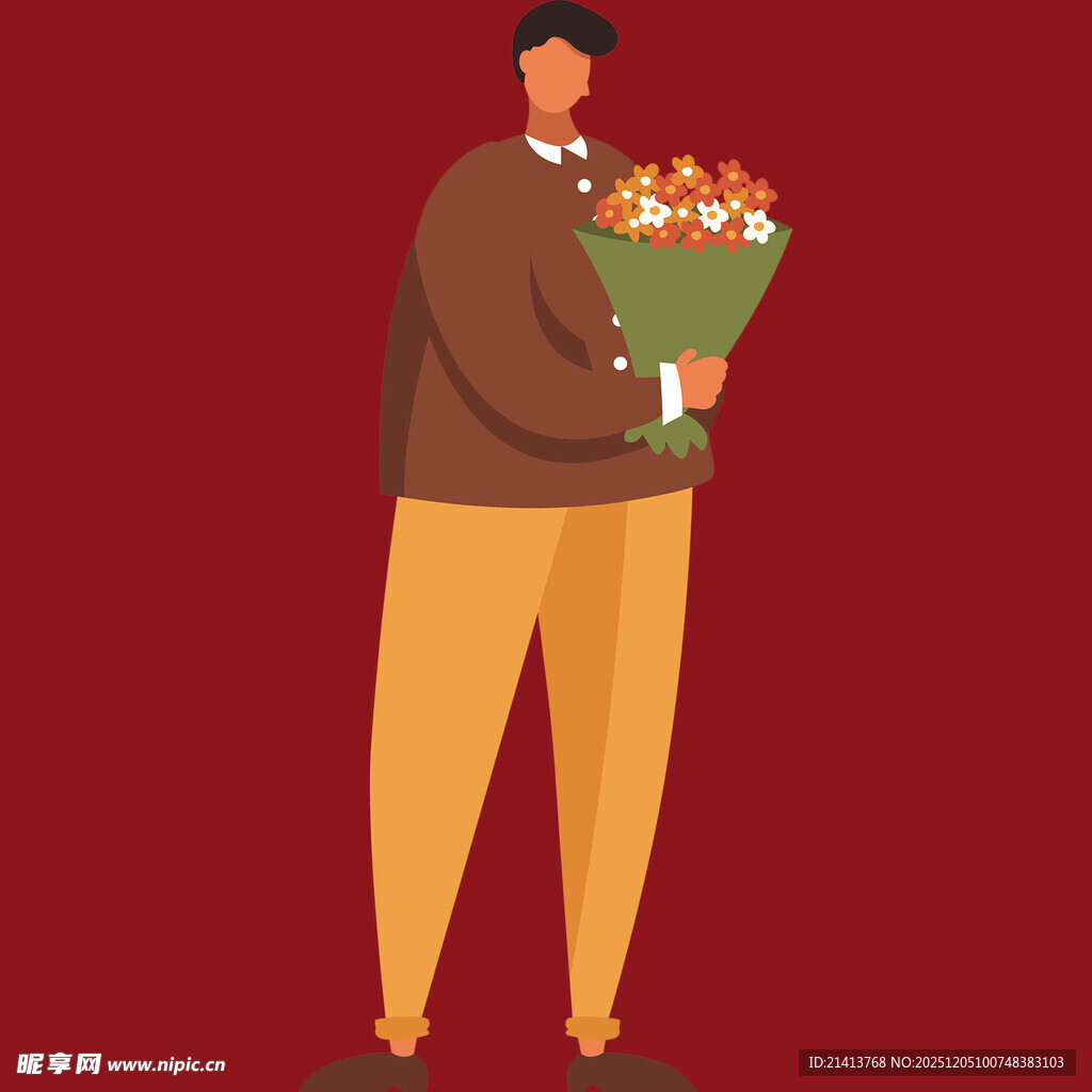男子手持鲜花