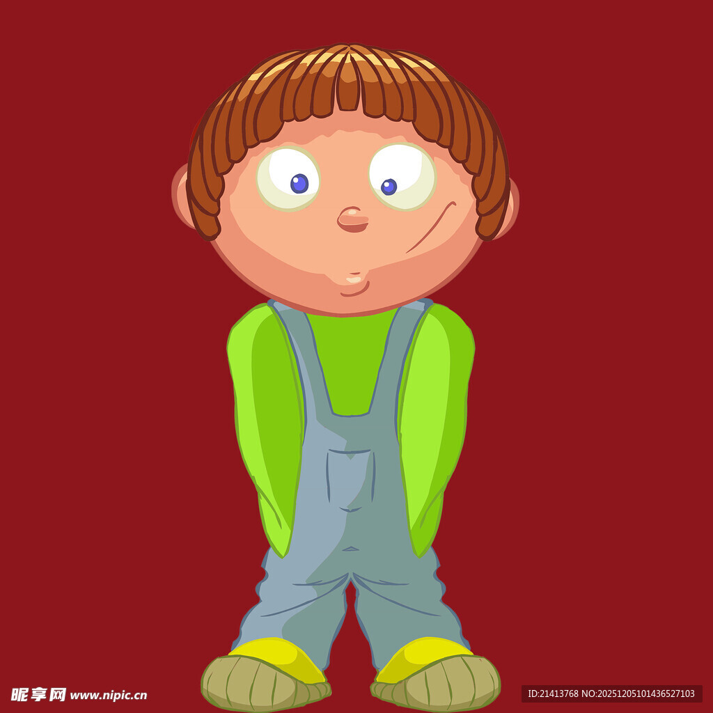 可爱背手小男孩卡通形象