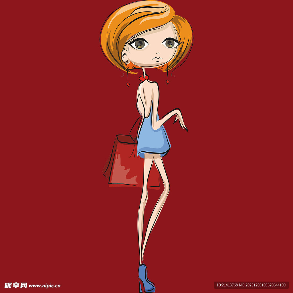 时尚购物女孩插画