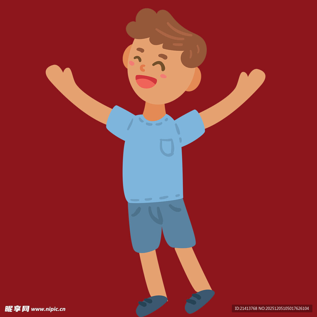 男孩张开双臂表情激动
