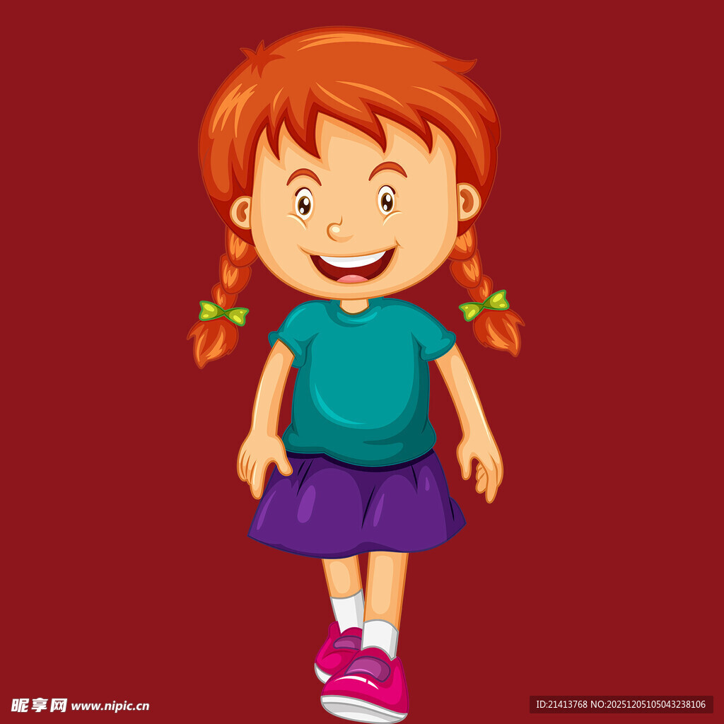 扎辫子女童的可爱形象