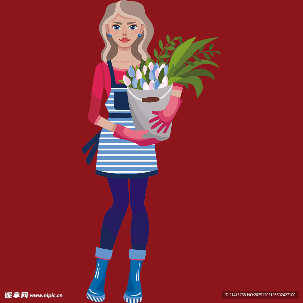 抱绿植的时尚女孩