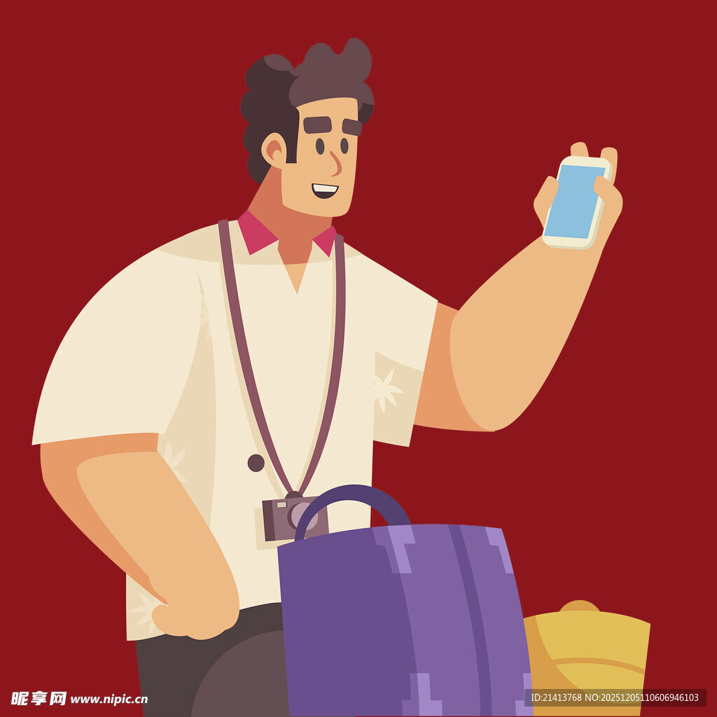 快递员手持包裹与手机