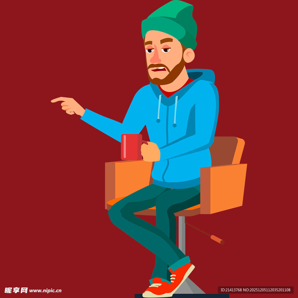 坐着指物的休闲风男子