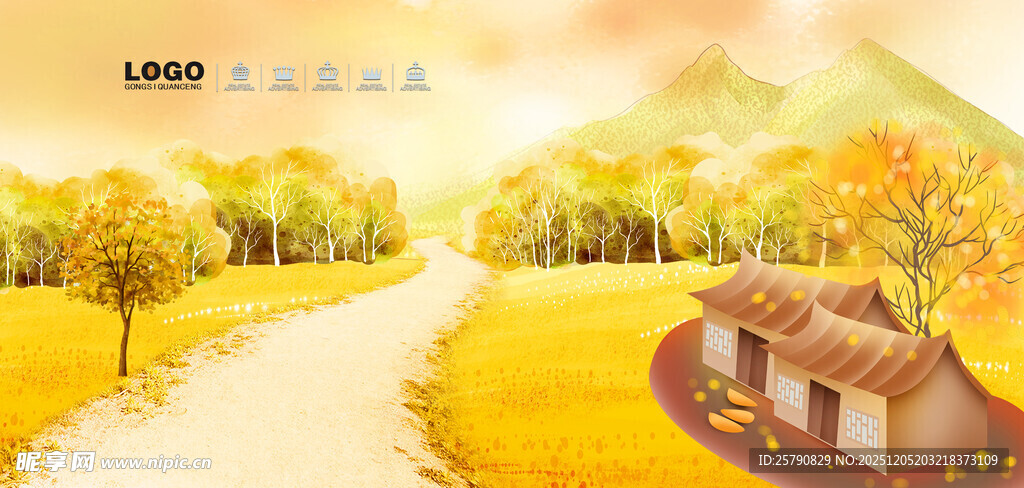 秋日乡村小屋风景