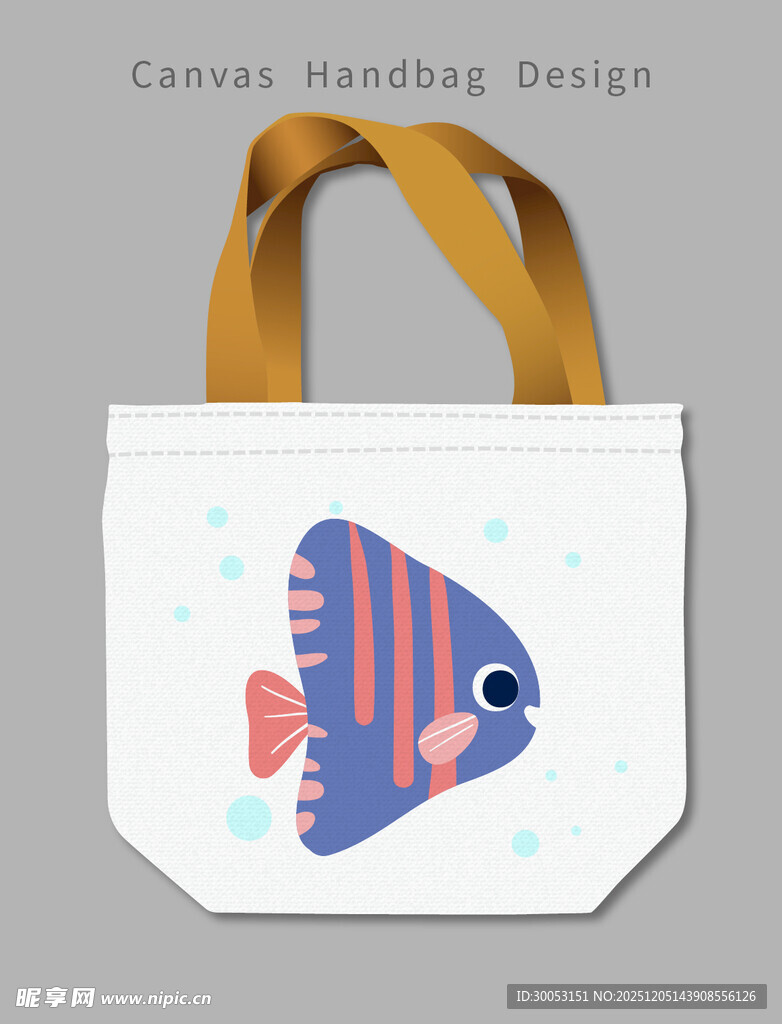 手绘小鱼图案帆布手提袋