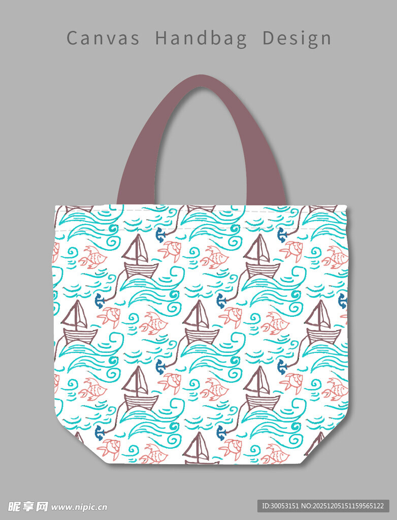 手绘花卉帆布手提包设计