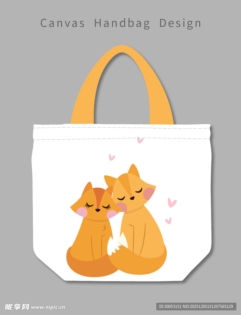 可爱双猫图案帆布手提袋